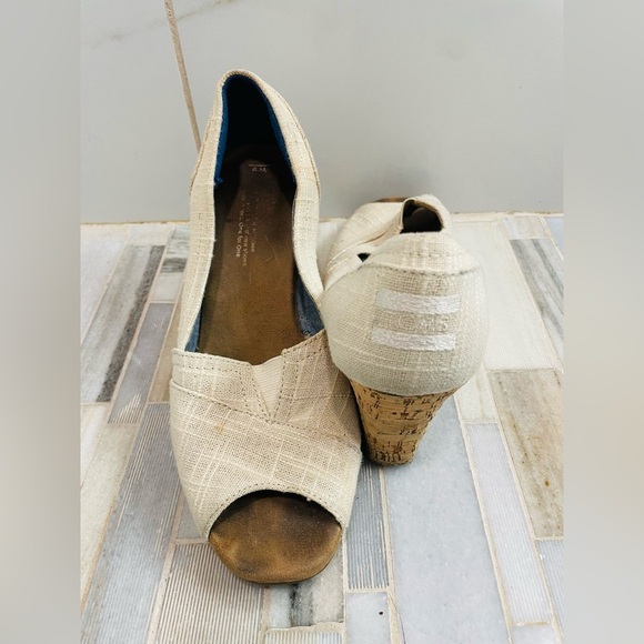TOMS Stella Cork Wedge Sandals Womens Oatmeal Woven Open Toe Slip On Size 9 - Picture 12 of 15